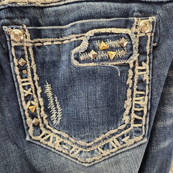 Miss Me Womens Jeans SZ 28 Signature Rise Bootcut Dark Wash Studded Thick Stitch - Picture 11 of 12